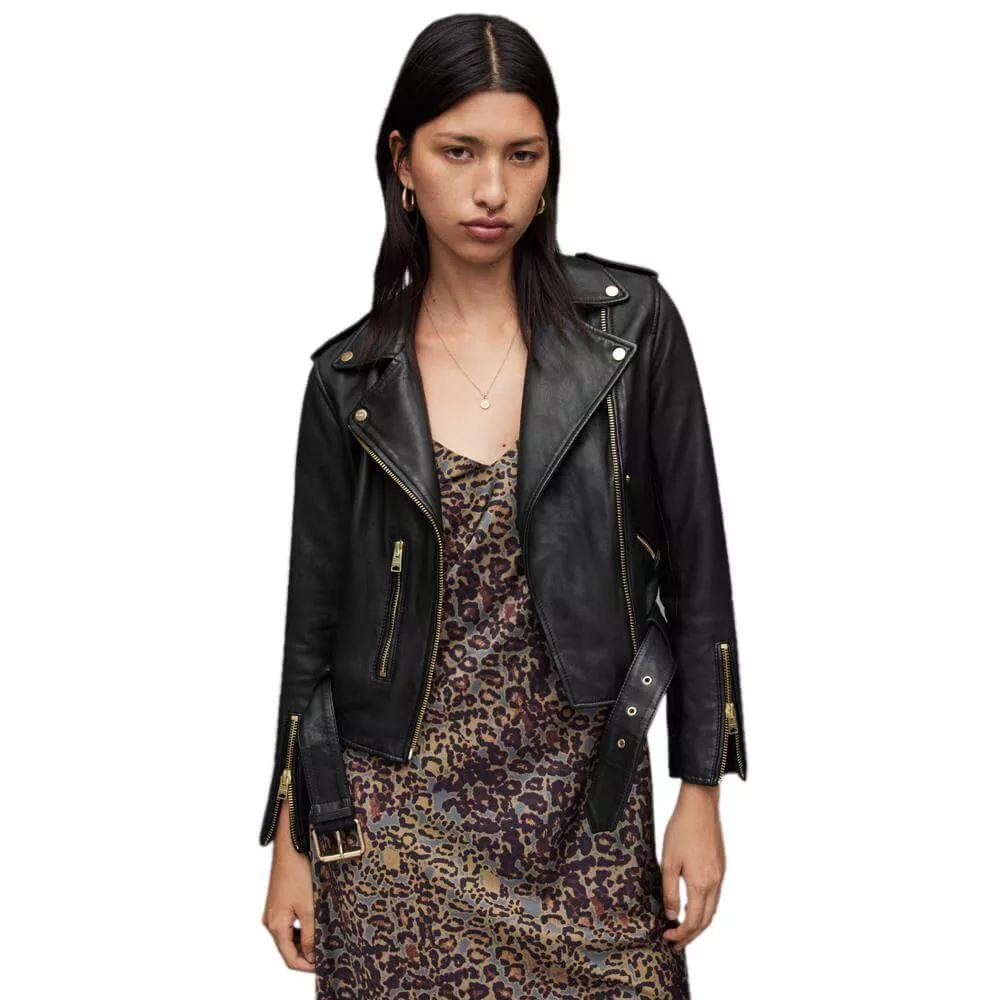 AllSaints Balfern Gold Leather Biker Jacket